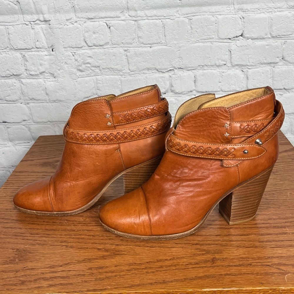Rag & Bone Harrow Booties in Cognac color w/braided band 39.5 eu or 9.5 us